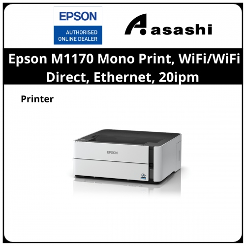 Epson M1170 Mono Print, WiFi/WiFi Direct, Ethernet, 20ipm (Draft: 39ppm), Duplex, 6k page yield, pigment black ink Printer