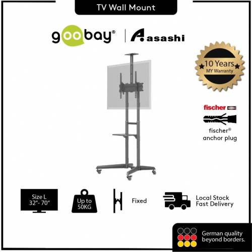 Goobay 59508 Mobile TV Stand Rollable 37-70''Monitor & TV Stand with Wheels TV Floor Stand Height Adjustable up to 50 kg/Black