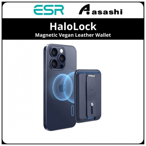 ESR HaloLock (Blue Titanium) Magnetic Vegan Leather Wallet with MagSafe Compatible and Finger-loop Grip