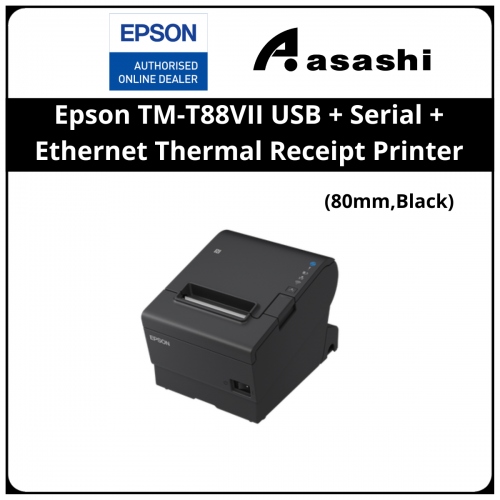 Epson TM-T88VII USB + Serial + Ethernet Thermal Receipt Printer(80mm, Black)( C31CJ57512)
