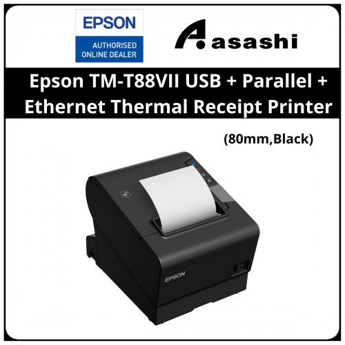Epson TM-T88VII USB + Parallel + Ethernet Thermal Receipt Printer (80mm, Black) (C31CJ57522)