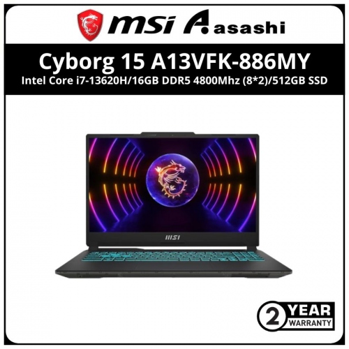 MSI Cyborg 15 A13VFK-886MY Gaming Notebook (Intel Core i7-13620H/16GB DDR5 4800Mhz (8*2)/512GB SSD/NVIDIA GeForce RTX™ 4060 Laptop GPU 8GB GDDR6/15.6