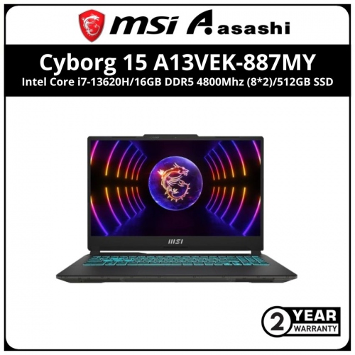 MSI Cyborg 15 A13VEK-887MY Gaming Notebook (Intel Core i7-13620H/16GB DDR5 4800Mhz (8*2)/512GB SSD/NVIDIA GeForce RTX™ 4050 Laptop GPU 6GB GDDR6/15.6