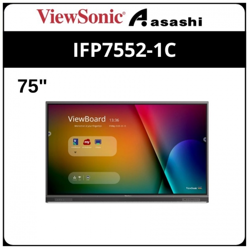 ViewSonic IFP7552-1C 75'' 4K Viewboard Interactive Flat Panel Touch Display (4GB/32GB, Slim IR, Dual Pen, Android 9.0)