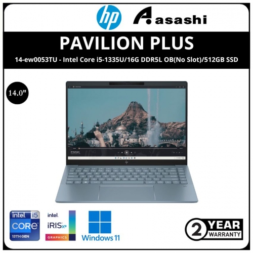 HP Pavilion Plus 14-ew0053TU Notebook-95S46PA-(Intel® Core™ i5-1335U/16G DDR5L OB(No Slot)/512GB SSD/14