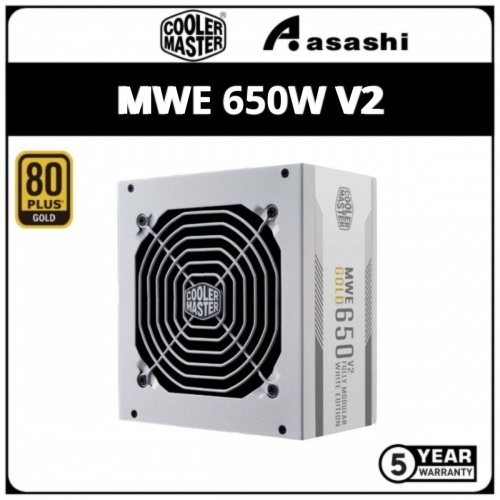 Cooler Master MWE 650W V2 (WHITE) 80+ Gold, Full Modular Power Supply — 5 Years Warranty