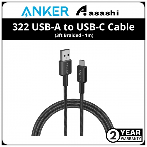 Anker 322-3ft USB-A to USB-C Cable (3ft Braided) - Black