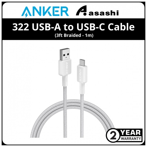 Anker 322-3ft USB-A to USB-C Cable (3ft Braided) - White