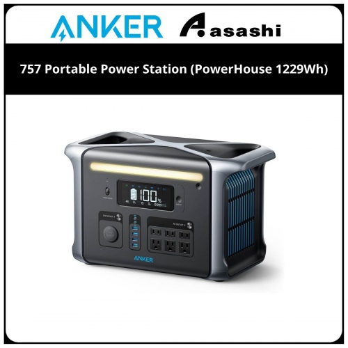 Anker 757 Portable Power Station (PowerHouse 1229Wh) - 1229Wh / 1500W, 2400 Surge, PowerIQ 3.0, DC input