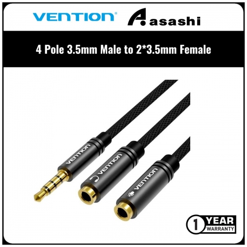 VENTION 4 Pole 3.5mm Male to 2*3.5mm Female Stereo Splitter Cable 0.3M