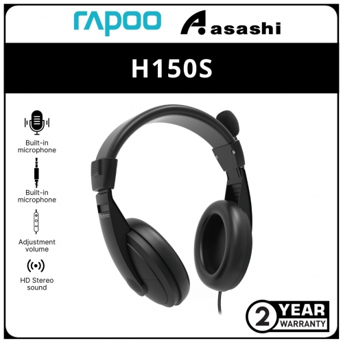 Rapoo H150S Stereo Wired Over Ear Headphones with Microphone Noise-Reduction - 2Y