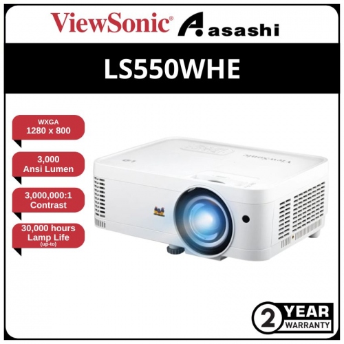 ViewSonic LS550WHE 3000 ANSI Lumens WXGA Short Throw LED Business/Education Projector (HDMI x1, Speaker 2w, 3D Ready, Maintenance free: 30,000-hour)