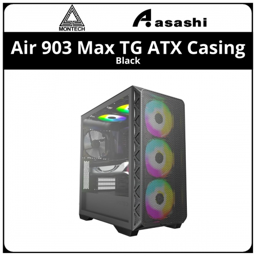 Montech Air 903 Max TG ATX Casing - Black (3x 140mm ARGB +1 Fan + 6x port Controller)