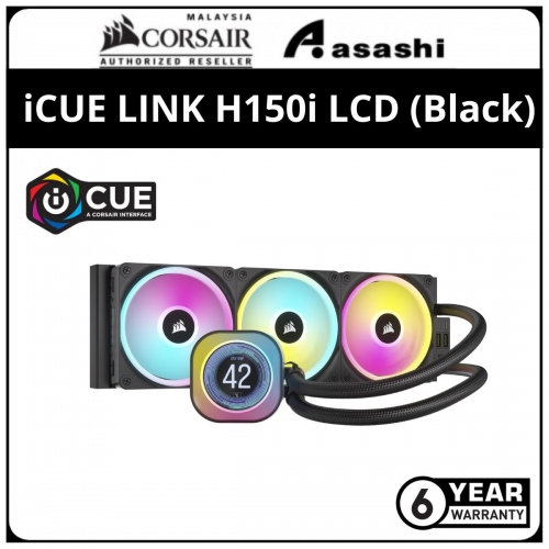 Corsair iCUE LINK H150i LCD (Black) 360mm Liquid CPU Cooler (QX120 RGB 2400RPM, iCUE LINK Hub) - 6 Years Warranty