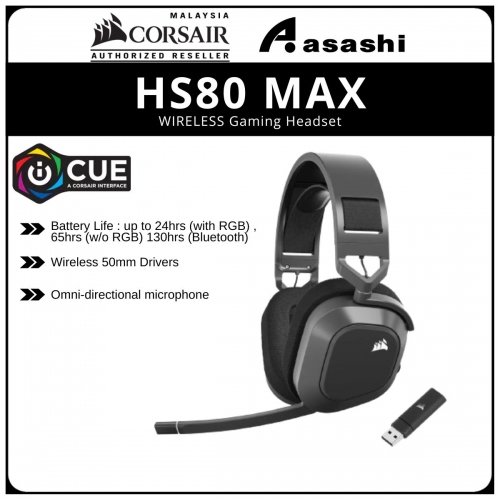 Corsair HS80 MAX Wireless Gaming Headset - Steel Grey (BT+USB Wireless Adapter) CA-9011295-AP
