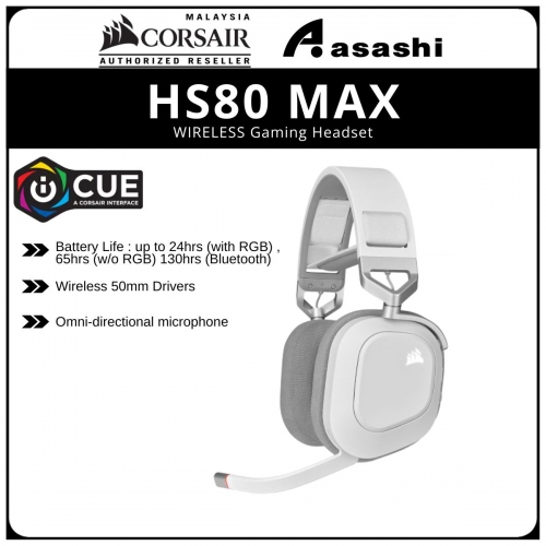 Corsair HS80 MAX Wireless Gaming Headset - White (BT+USB Wireless Adapter) CA-9011296-AP
