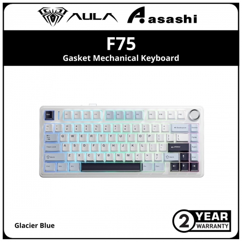 AULA F75 (Glacier Blue) Gasket Mechanical Keyboard 75% 80 Key RGB Tri-Mode Wired Bluetooth 2.4G Gasket Structure Hot-swap Gaming Keyboard - Ice Vein Switch