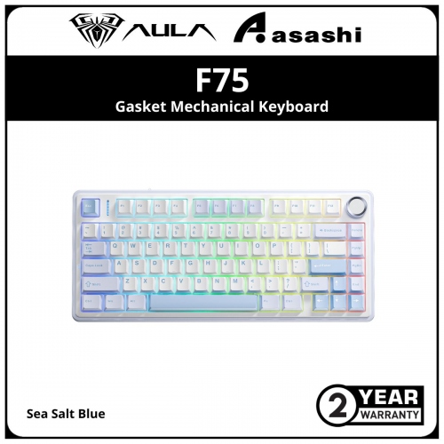 AULA F75 (Sea Salt Blue) Gasket Mechanical Keyboard 75% 80 Key RGB Tri-Mode Wired Bluetooth 2.4G Gasket Structure Hot-swap Gaming Keyboard - Gray wood switch V3