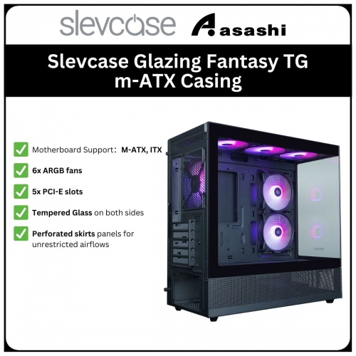Slevcase Glazing Fantasy TG (Black) m-ATX Casing (incl. Slevflow SF120 6-in-1 ARGB)