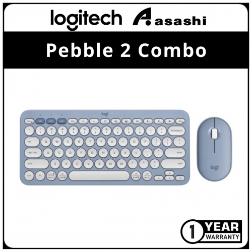 Logitech PEBBLE 2 COMBO Slim, multi-device Bluetooth® keyboard and mouse with customizable keys and button Tonal Blue.(920-012190)
