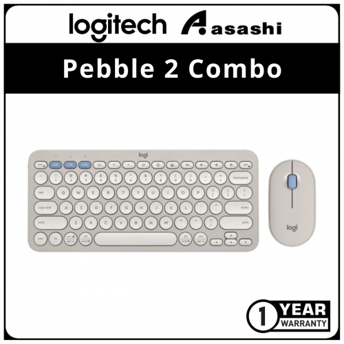 Logitech PEBBLE 2 COMBO Slim, multi-device Bluetooth® keyboard and mouse with customizable keys and button Tonal Sand.(920-012191)