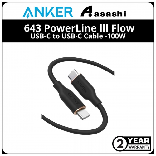 Anker PowerLine lll Flow - 3ft USB-C to USB-C Cable, 100W - Black