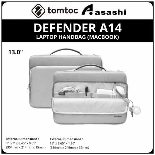 Tomtoc A14C2G1 (Grey) DEFENDER A14 (MACBOOK) 13inch Laptop Handbag