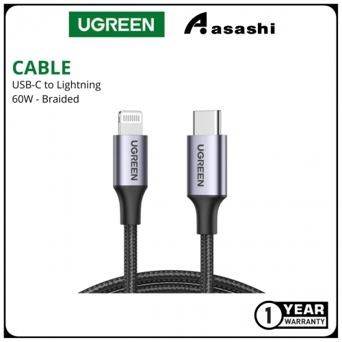 UGREEN 60759 USB-C TO LIGHTNING M/M CABLE ALUMINUM SHELL BRAIDED 60W (1M)