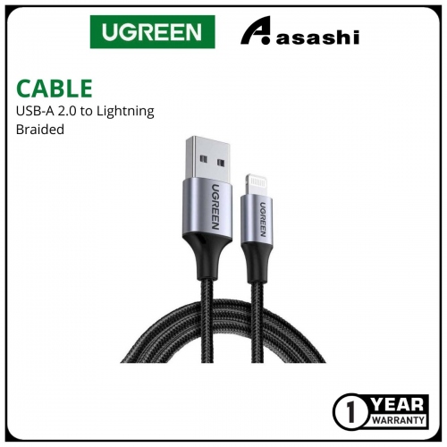 UGREEN 60156 USB-A TO LIGHTNING CABLE ALU CASE WITH BRAIDED (BLACK) - 1M