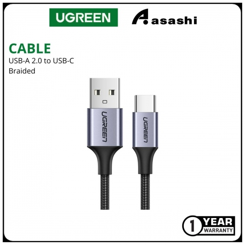 UGREEN USB-A 2.0 TO USB-C CABLE NICKEL PLATING ALUMINUM BRAID (BLACK) - 2M