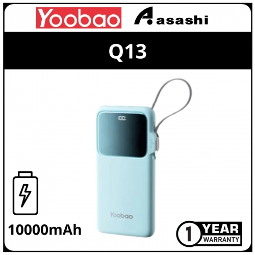 Yoobao Q13 10000mAh Built in Cable Fast Charge with Digital Display (PD 20W / QC3.0 / SCP) - Blue (1 yrs Limited Hardware Warranty)