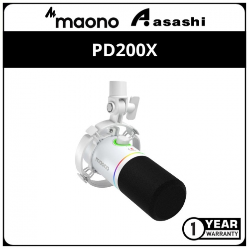 Maono PD200X USB/XLR Dynamic Microphone - White (1 yrs Limited Hardware Warranty)