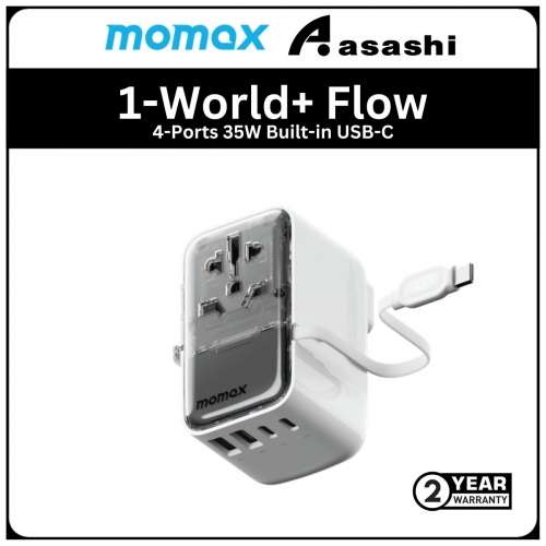 Momax 1-World+ Flow | 4-Ports 35W Travel Charger | Built-in USB-C Cable (2Y)