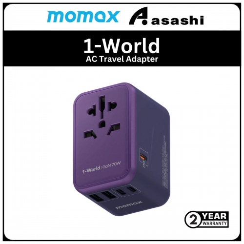 Momax 1-World PD70W GaN AC Travel Adaptor - Purple (2Y)