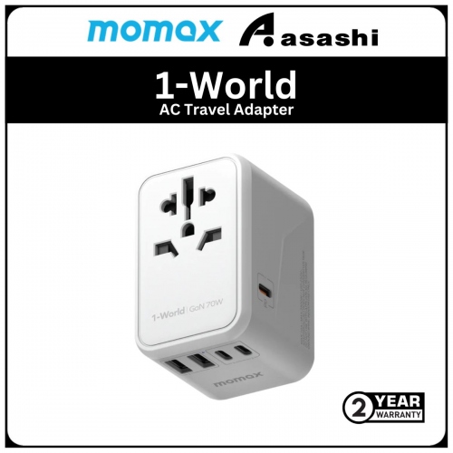 Momax 1-World PD70W GaN AC Travel Adaptor - White (2Y)