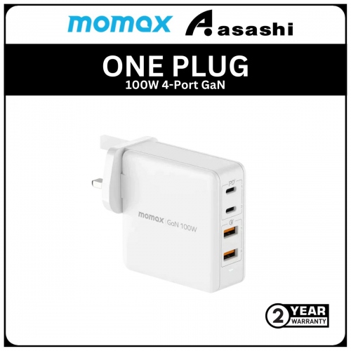 Momax ONE PLUG 100W 4-Port GaN Charger - White (2Y)