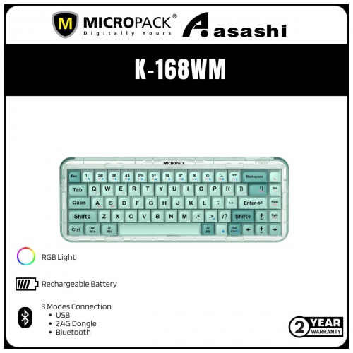 Micropack 168WM Lifestyle 3 Modes Mechanical Wireless Keyboard - Green (2 yrs Limited Hardware Warranty)