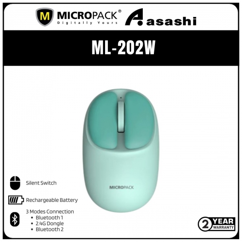 Micropack 202W Lifestyle 2.4G+Bluetooth Wireless 
Mouse - Green (2 yrs Limited Hardware Warranty)