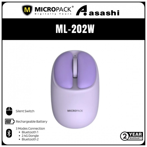 Micropack 202W Lifestyle 2.4G+Bluetooth Wireless 
Mouse - Purple (2 yrs Limited Hardware Warranty)