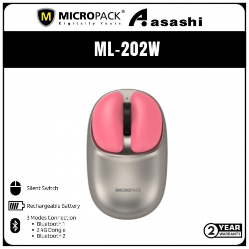 Micropack 202W Lifestyle 2.4G+Bluetooth Wireless Mouse - Grey (2 yrs Limited Hardware Warranty)