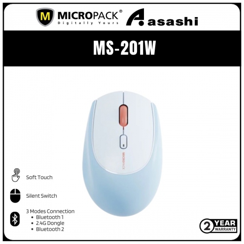 Micropack 201W Lifestyle 2.4G+Bluetooth Wireless Mouse - Blue (2 yrs Limited Hardware Warranty)