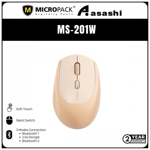 Micropack 201W Lifestyle 2.4G+Bluetooth Wireless Mouse - Cream (2 yrs Limited Hardware Warranty)