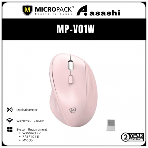 Micropack ERGO LITE 2 RF2.4G Wireless Mouse - Pink (2 yrs Limited Hardware Warranty)