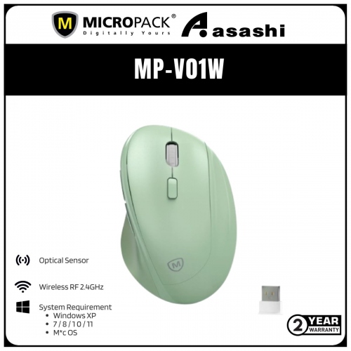 Micropack ERGO LITE 2 RF2.4G Wireless Mouse - Green (2 yrs Limited Hardware Warranty)