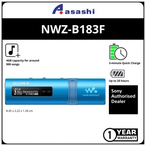 Sony NWZ-B183F/LC Blue 4GB Mp3 Player (1 yrs Limited Hardware Warranty)