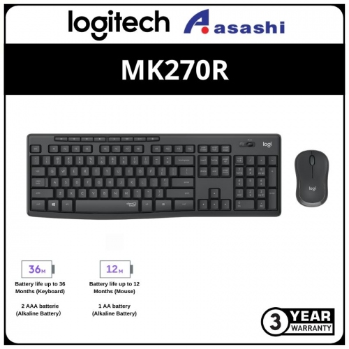 Logitech MK270R-Black Wireless Combo with Multimedia Keyboard (3 yrs Limited Hardware Warranty)