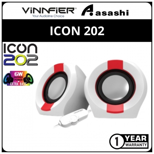 Vinnfier ICON202-White/Red Portable Speaker (6 months Limited Hardware Warranty)